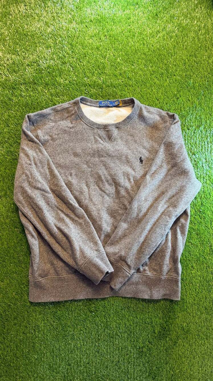 Polo Ralph Lauren Sweatshirt Size L Grey Fleece Crewneck Pullover